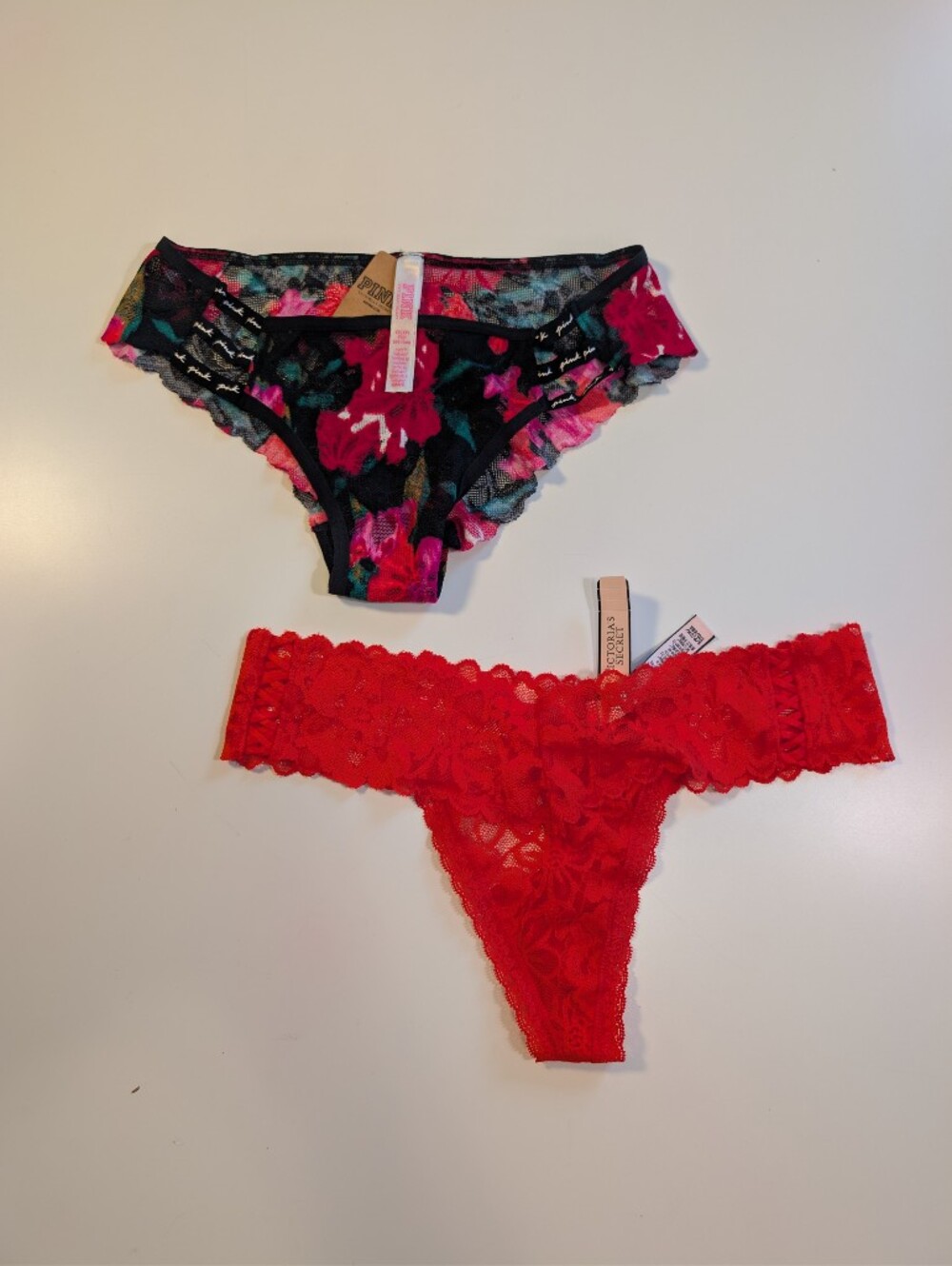 NWT Victoria's Secret PINK Lace Underwear Lot XS S Thong Cheeky Floral Red 2PC